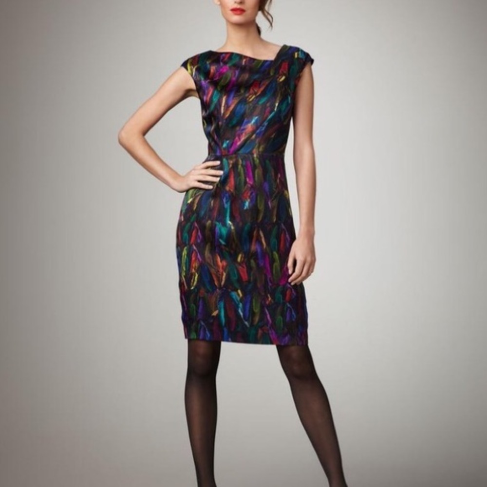 Black Milly Dress with Rainbow Color Feathers 0